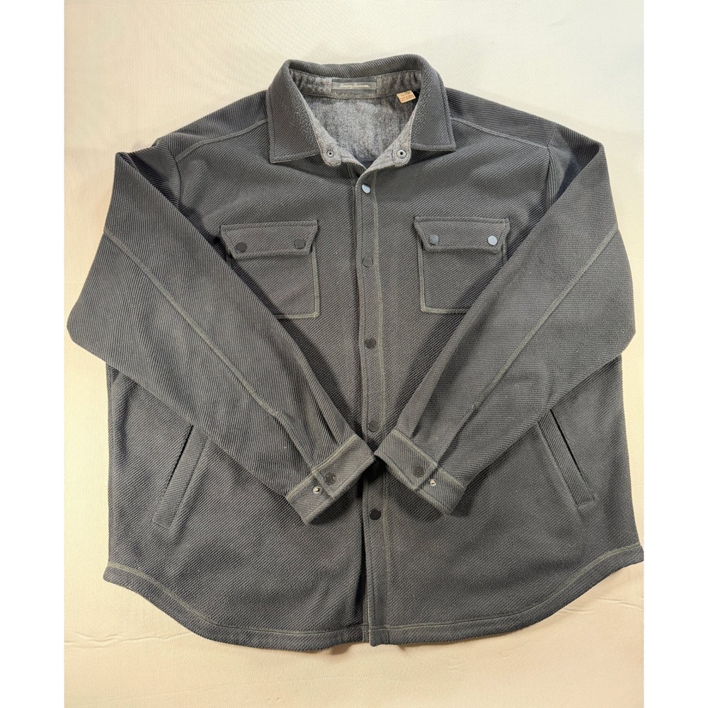 Tommy Bahama Mens XXL Gray Textured Fleece Snap Front Shirt Jacket Shacket